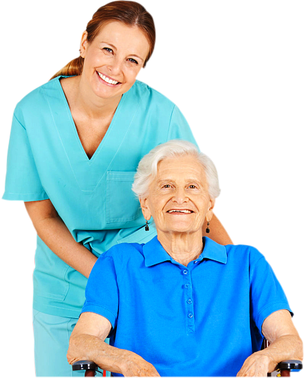 caregiver and old woman smiling